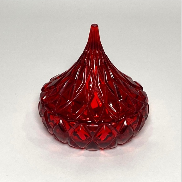 Vintage Shannon Designs of Ireland Lead Crystal Red Glass Candy Dish With Lid - Picture 4 of 14